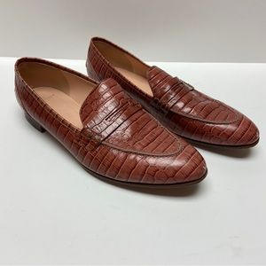 J Crew Womens Academy penny loafers in brown croc-embossed leather J8503 Size 11
